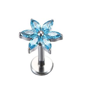 Piercing flor Azul zircônia -Titânio