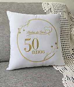 Almofada Bodas de ouro moldura flores