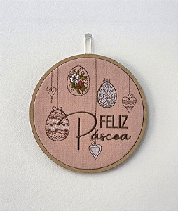 Quadro decorativo bastidor Feliz Páscoa rosa