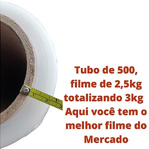 Filme Stretch bobina 25 micras virgem 50cm 25,5 de filme e apenas 0,500 gramas de tubo total 3kg o melhor filme do merca