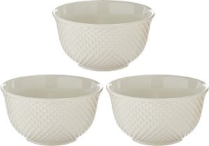 Jogo Tigela Bowl Porcelana New Bone Dots Branco 380ml 3pç - Lyor