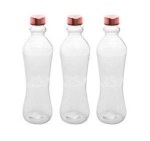 Jogo Garrafa Vidro Slim Transparente e Tampa Rosê 1Litro 3 Unidades- Lyor