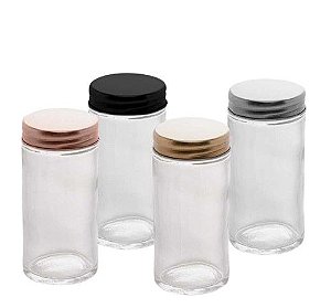 Jogo Pote para Tempero 80ml Vidro Tampa Metal Multi 4 Peças - Lyor