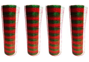 Tela Decoração Natal Fita 25cmx5m Listras Verde e Vermelho 4 Peças - Magizi