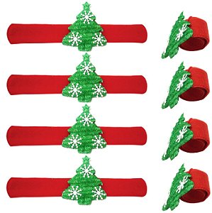 Jogo Porta Guardanapo Decorado Natal Pinheiro Anel Abre e Fecha 8 Peças - Magizi