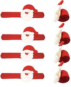 Jogo Porta Guardanapo Decorado Natal Papai Noel Anel Abre e Fecha 8 Peças - Magizi
