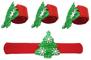 Kit Porta Guardanapo Decorado Natal Pinheiro Anel Abre e Fecha 4 Peças - Magizi
