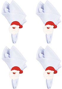 Jogo Guardanapo Tecido e Anel Decorado Natal Papai Noel Abre e Fecha 4 Unidades - Magizi