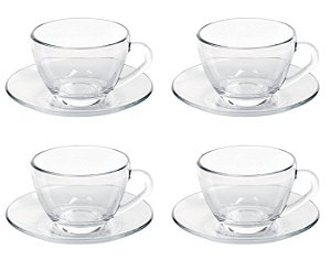 Jogo Xícaras e Pires para Chá Astral 240ml Vidro 4 Unidades - Duralex