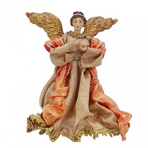 Anjo Pendente Luxo Natural com Dourado 25cm - Magizi