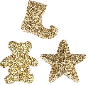 Kit Enfeite Natal Árvore Glitter Dourado Grande Urso, Estrela e Bota - Magizi