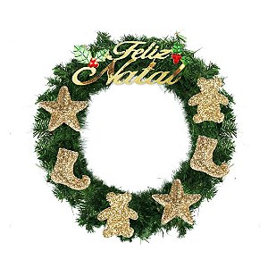Guirlanda Decorada Gold Festão Verde 60cm Enfeite Dourado - Magizi