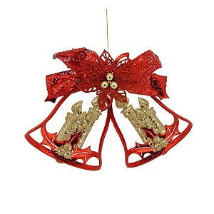 Sino Duplo Vazado Gigante Laço Glitter Vermelho 32x40cm - Magizi