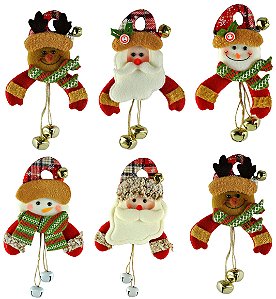 Kit Bonecos Natal Pelúcia Guizo Rena, Papai Noel, Boneco Neve 17cm 6 Peças