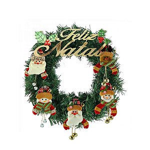 Guirlanda Decorada 40cm Feliz Natal Personagens Pelúcia Guizo Premium
