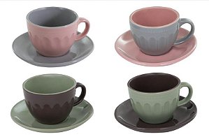 Jogo Xícaras para Café Cerâmica Escandinavo 210ml 4 Peças - Mimo Style