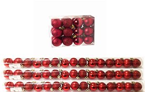 Kit 45 Mini Bolas Natal Vermelha Glitter, Fosca, Lisa 3cm - Master Christmas