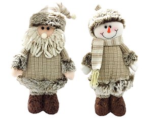 Kit Papai Noel e Boneco de Neve Pelúcia Premium Creme 42cm - Master Christmas