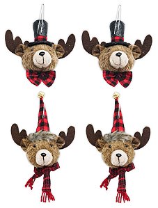 Kit Rena Pelúcia Premium Chapéu e Gorro Xadrez 12cm 4 Unidades - Master Christmas