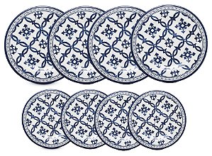 Jogo Prato de Jantar e Sobremesa Melamina Premium Azulejo Português 8 Peças - Mimo