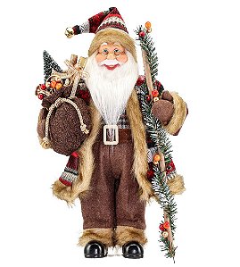 Papai Noel Casaco Xadrez Luxo Saco Presentes e Cajado 40cm - Magizi
