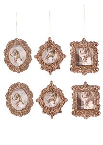Kit Porta Retrato Gliter Rosê Para Árvore Natal 10cm 6 Peças - Magizi