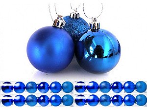 Kit 24 Bolas De Natal Mista Azul 5cm - Master Christmas
