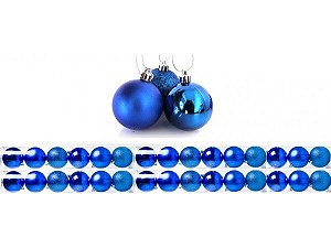 Super Kit 30 Bolas De Natal Glitter, Lisa e Fosca Azul 4cm - Master Christmas