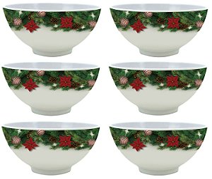 Jogo Tigela Bowl Melamina Decorado Natal 350ml 6 Unidades - Magizi
