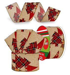 Fita Aramada Linho Decorado Para Laços Enfeite Natal 63mm x 5 metros - Magizi