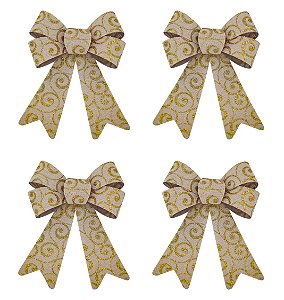 Kit Laço Gigante Dourado Enfeite Natal Glitter 45cm 4 Peças - Magizi