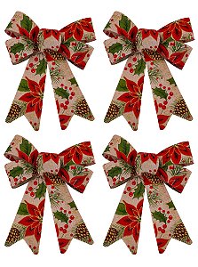 Kit Laço Gigante Decorado Natal Bico de Papagaio e Pinhas 45cm 4 Peças - Magizi