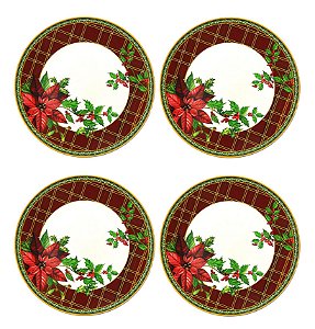 Jogo Sousplat de Natal Borda Decorada Bico de Papagaio 33cm 4 Peças - Magizi