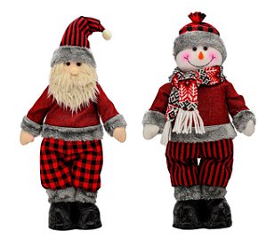 Jogo Papai Noel e Boneco de Neve Pelúcia Xadrez Premium 41cm 2 Peças - Magizi
