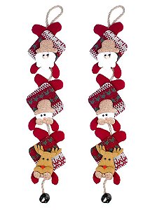 Kit Corda Decorada Natal Guizo Papai Noel, Rena e Boneco de Neve 50cm 2 Peças - Master Christmas