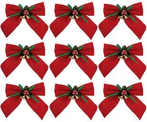 Kit Laço Vermelho Decorado Natal 11x11cm 9 Peças - Magizi