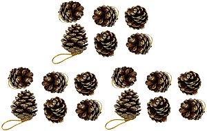 Kit Pinha Natural de Natal Glitter Dourado 4cm 18 Peças - Magizi