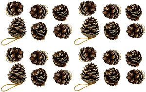 Kit Pinha Natural de Natal Glitter Dourado 4cm 24 Peças - Magizi