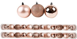 Jogo 24 Bolas Natal Mista Lisa, Gliter e Fosca Champagne Rosê 5cm - Master Christmas
