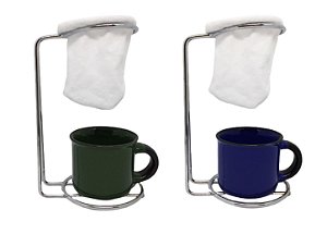 Kit 2 Mini Coador Café Aço Cromado com Caneca Cerâmica Color - Mundial Import