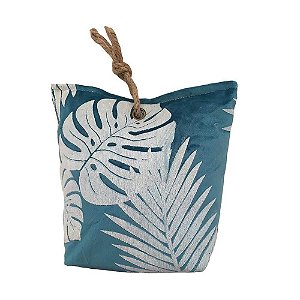 Peso de Porta Tecido Decor Folhas Costela de Adão Azul Turquesa - Jolitex