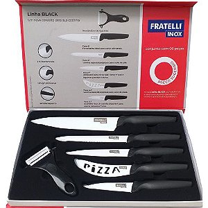 Kit de Facas Aço Inox Premium e Descascador de Legumes 6 pç