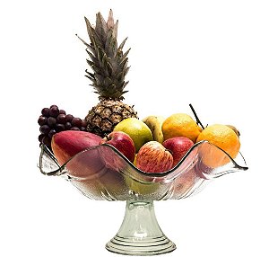 Fruteira Centro de Mesa Hortência com Pé Vidro Luxo 37cm