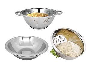 Jogo de Cozinha Aço Inox Prime 3 Peças Escorredor de Arroz, Escorredor de  Macarrão e Bowl - Yangzi - Mundial Casa e Presentes