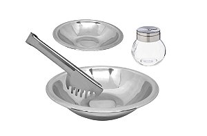 Conjunto para Salada Aço Inox Prime 4 Peças Bowl, Saleiro e Pegador - Mundial Import