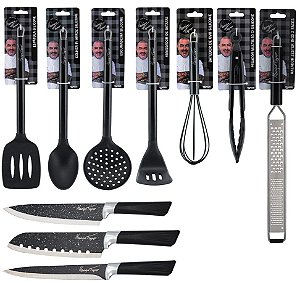 Conjunto Utensílios Cozinha Silicone Black Cabo Inox Premium Henrique Fogaça 10 Peças - Yazi