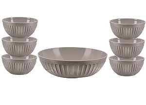 Jogo Tigelas Melamina Plisse Cinza Para Sobremesa ou Salada 7 Peças - Yazi