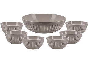 Jogo Tigelas Sobremesa Melamina Plisse Cinza 7 Peças - Yazi
