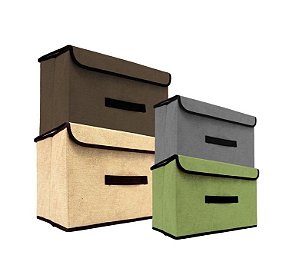 Conjunto Caixa Organizadora Tecido Color Multiuso Pequena e Grande 4 Peças