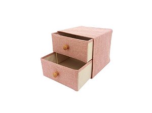 Caixa Organizadora Gaveteiro 2 Gavetas Linho Rosê Com Puxador Madeira 20x22cm - Yazi